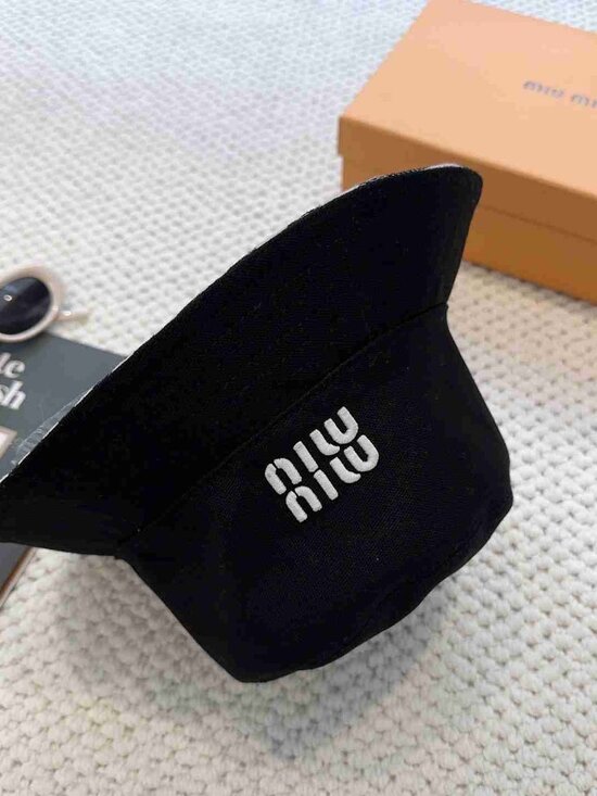 Miu Miu Black Cotton Bucket Hat with White Logo